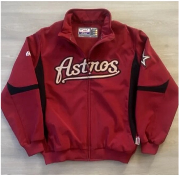 💃 HOUSTON ASTROS Majestic Red 💯% Authentic Jacket Size: Medium MLB - Picture 1 of 13